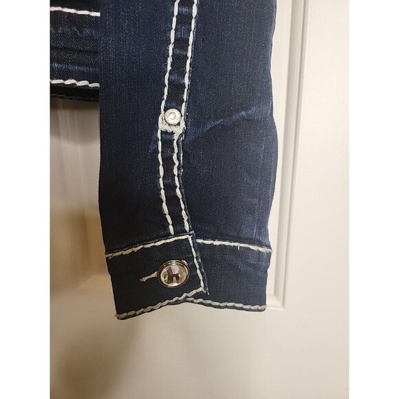 LA Idol NEW Women's Jean Jacket Large Blue Cotton Blend Regular Fit Denim - Picture 5 of 10